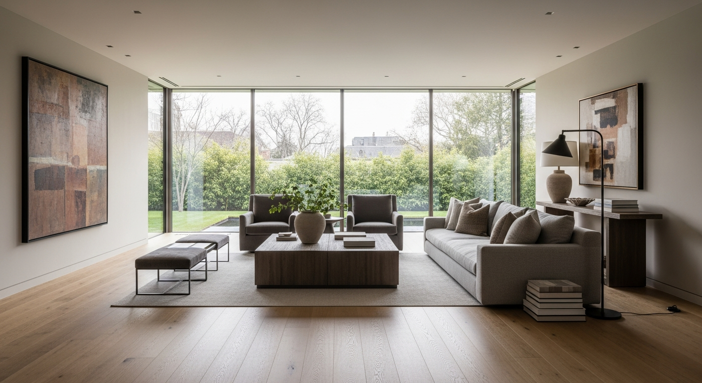 Hardwood floor installation by flooring contractors in a Winston-Salem NC living room